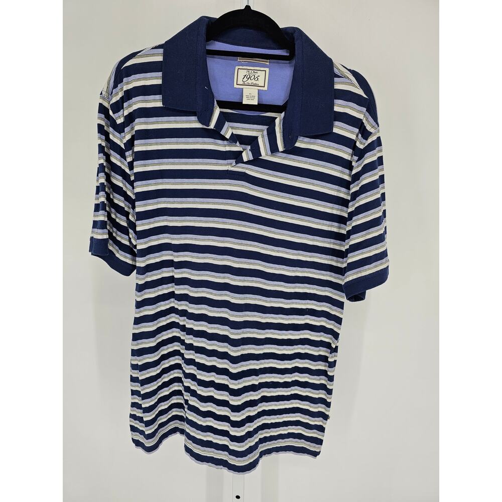 Jos A Bank Mens Sz XL Short Sleeve Polo Shirt Blue White Striped